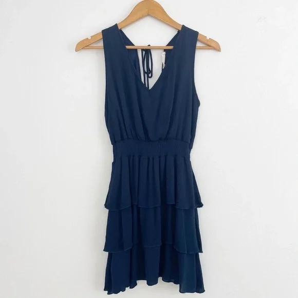 Altar’d State Navy Boho Ruffle Sleeveless Mini Dress Size Small - Picture 2 of 9